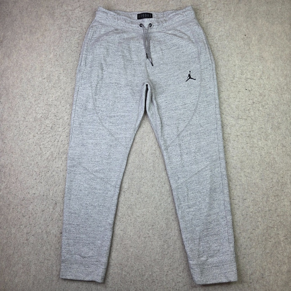 Jordan Wings Pants Mens L Gray Heather Fleece Joggers Sweatpants Drawstring